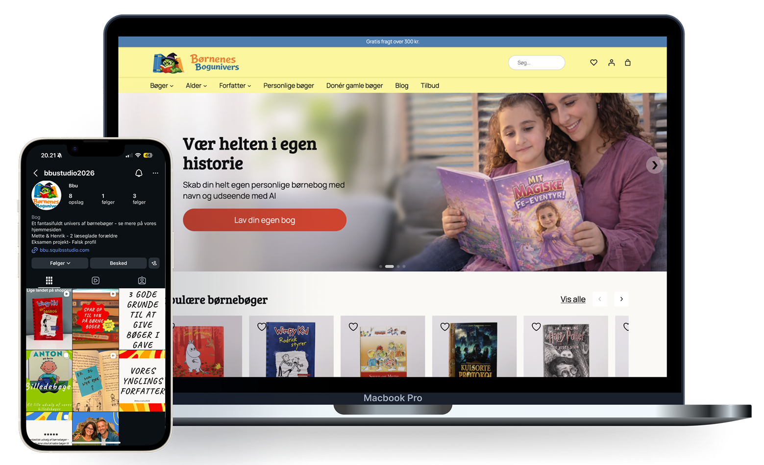 Mockup af børnenes bogunivers interface